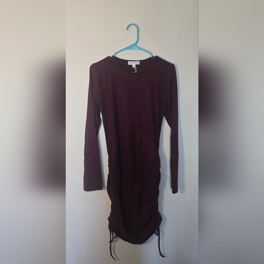 She + Sky Burgundy Ruched Long Sleeve Bodycon Fall Holiday Dress New Size Large